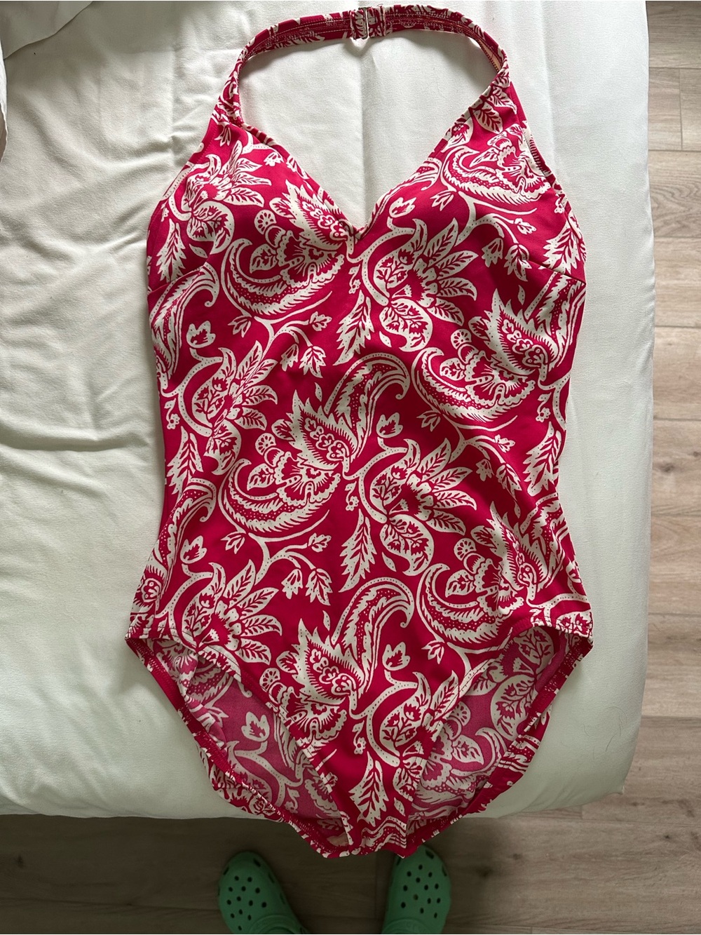 Lands' End Pink and Cream Paisley Halter Swimsuit